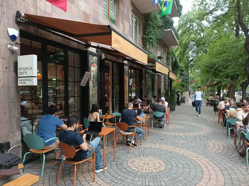 Ground Zero terrace on the mosaic pavement of Saryan Street